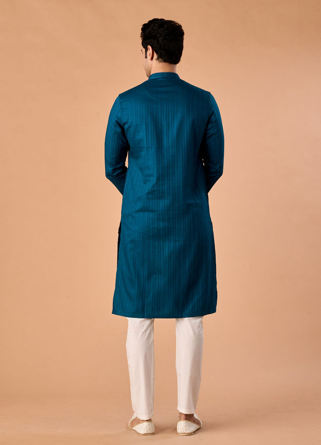 Manyavar Men Teal Blue Cotton Kurta Pajama