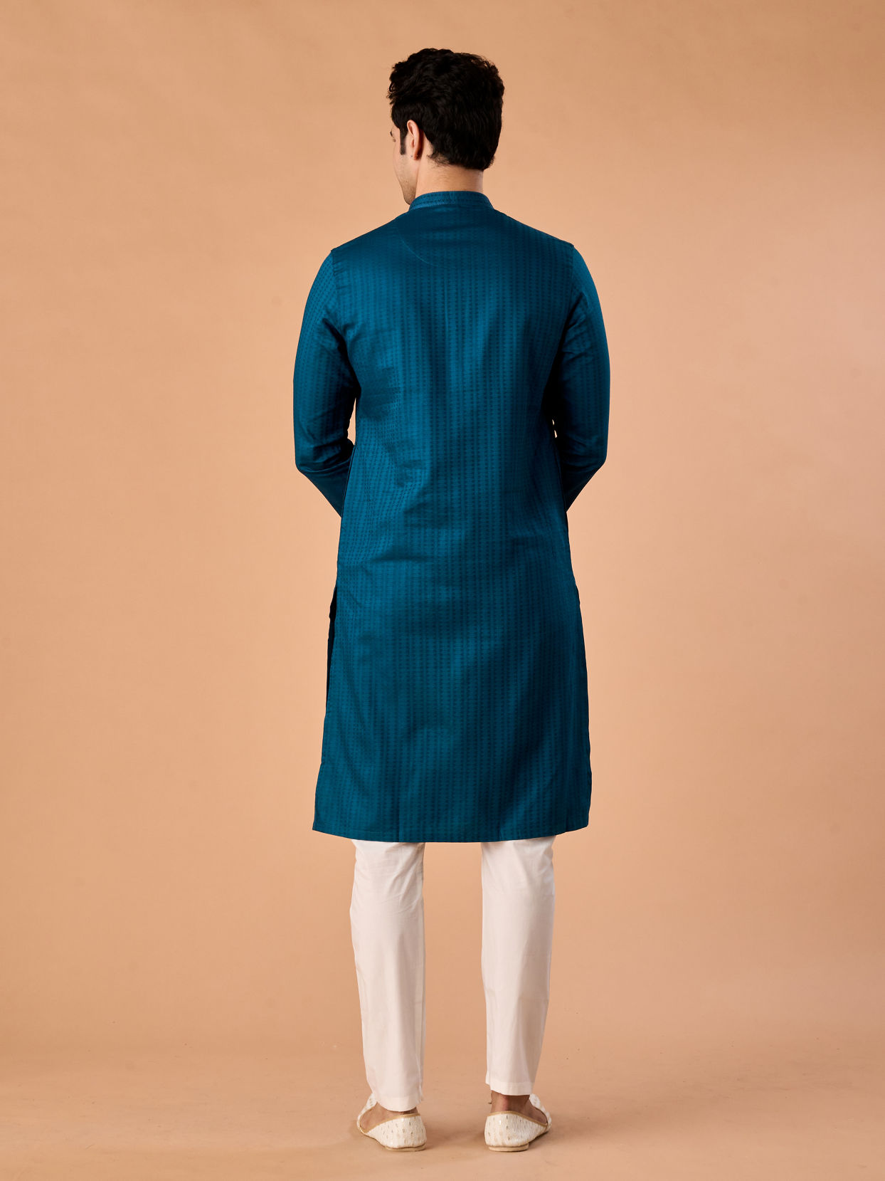 Manyavar Men Teal Blue Cotton Kurta Pajama