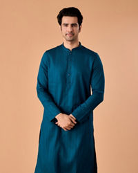 Manyavar Men Teal Blue Cotton Kurta Pajama
