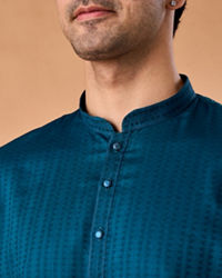 Manyavar Men Teal Blue Cotton Kurta Pajama