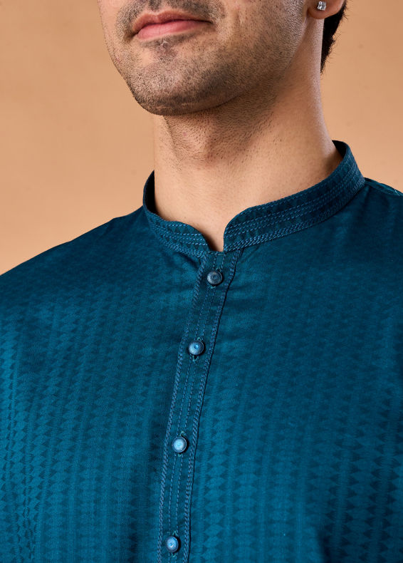 Manyavar Men Teal Blue Cotton Kurta Pajama