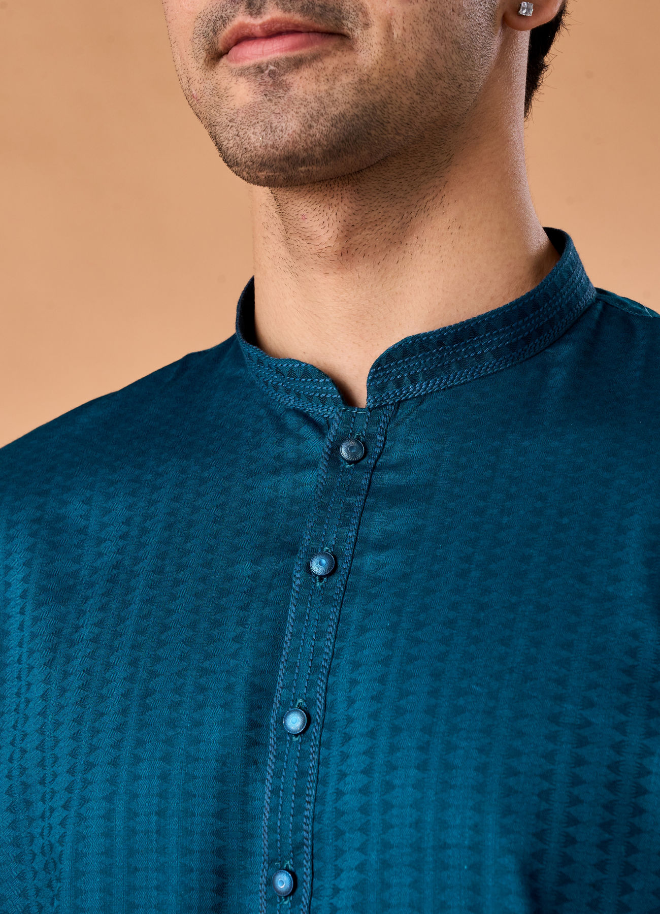 Manyavar Men Teal Blue Cotton Kurta Pajama