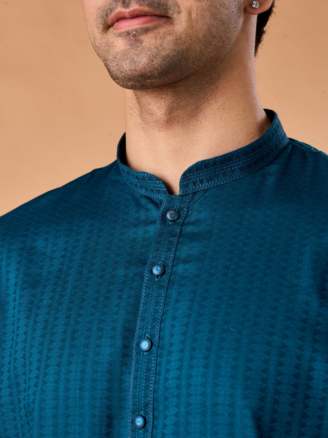 Manyavar Men Teal Blue Cotton Kurta Pajama
