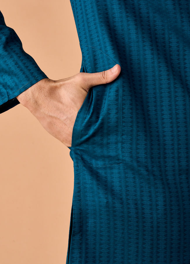 Manyavar Men Teal Blue Cotton Kurta Pajama