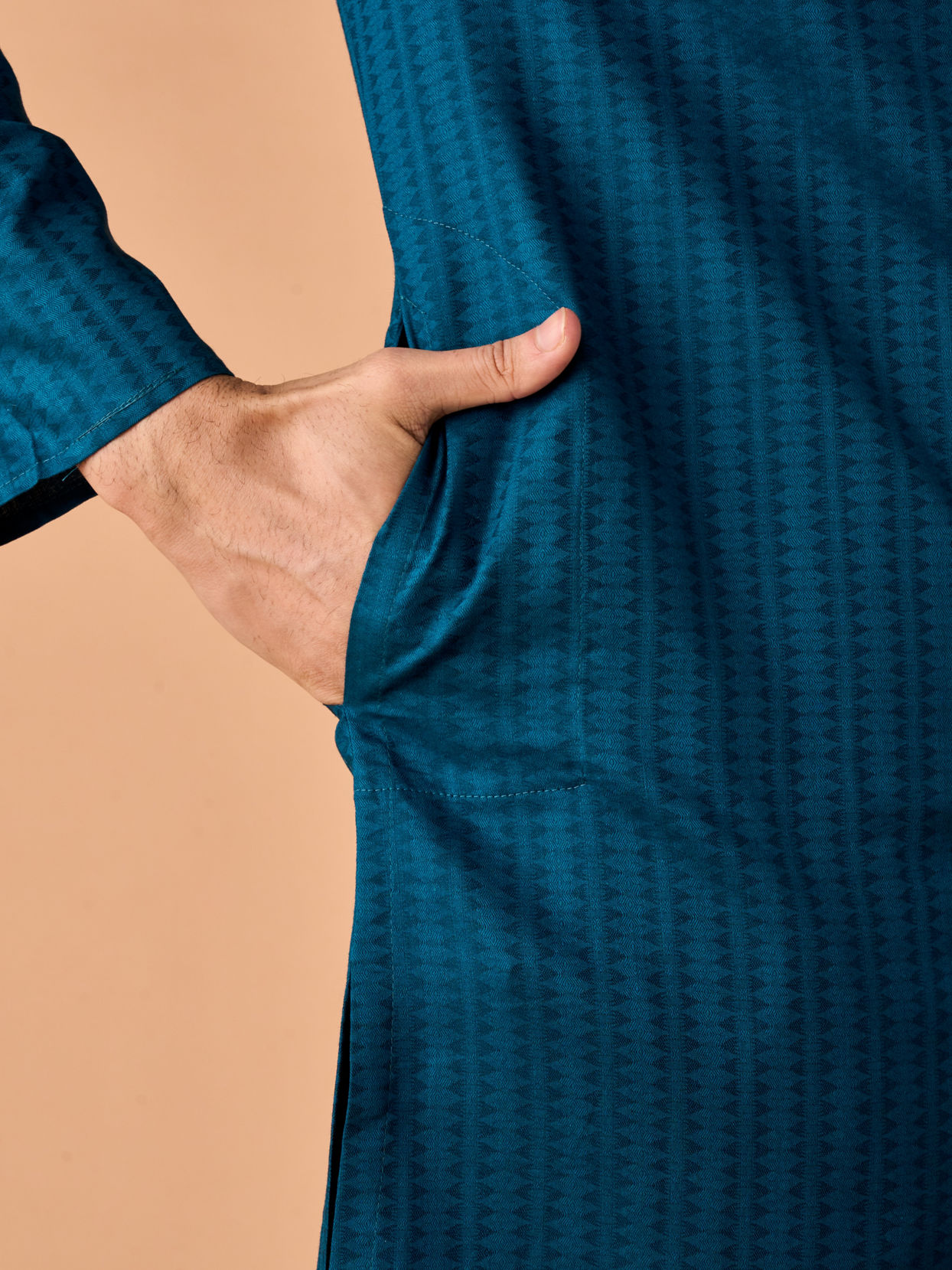 Manyavar Men Teal Blue Cotton Kurta Pajama