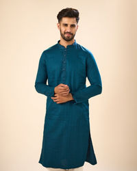 Manyavar Men Teal Blue Cotton Kurta Pajama
