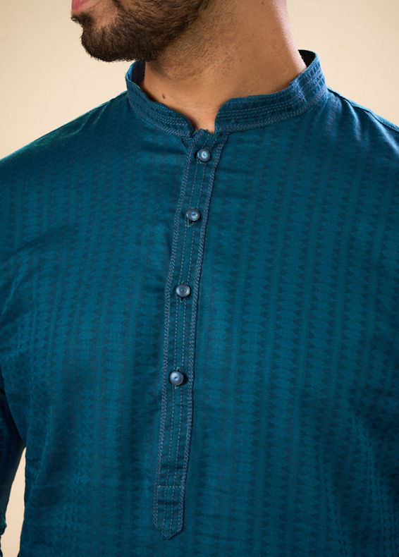 Manyavar Men Teal Blue Cotton Kurta Pajama