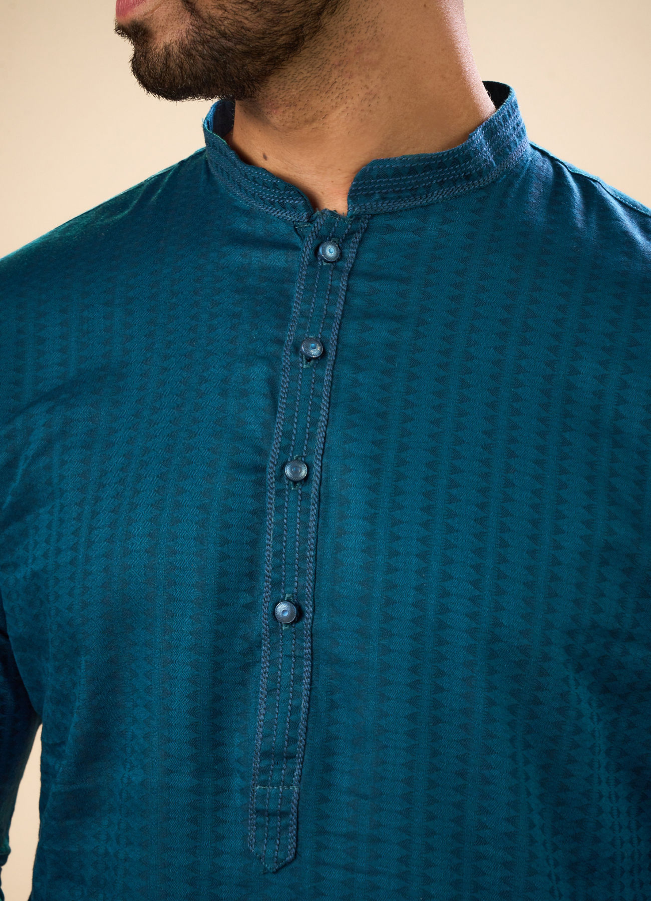 Manyavar Men Teal Blue Cotton Kurta Pajama