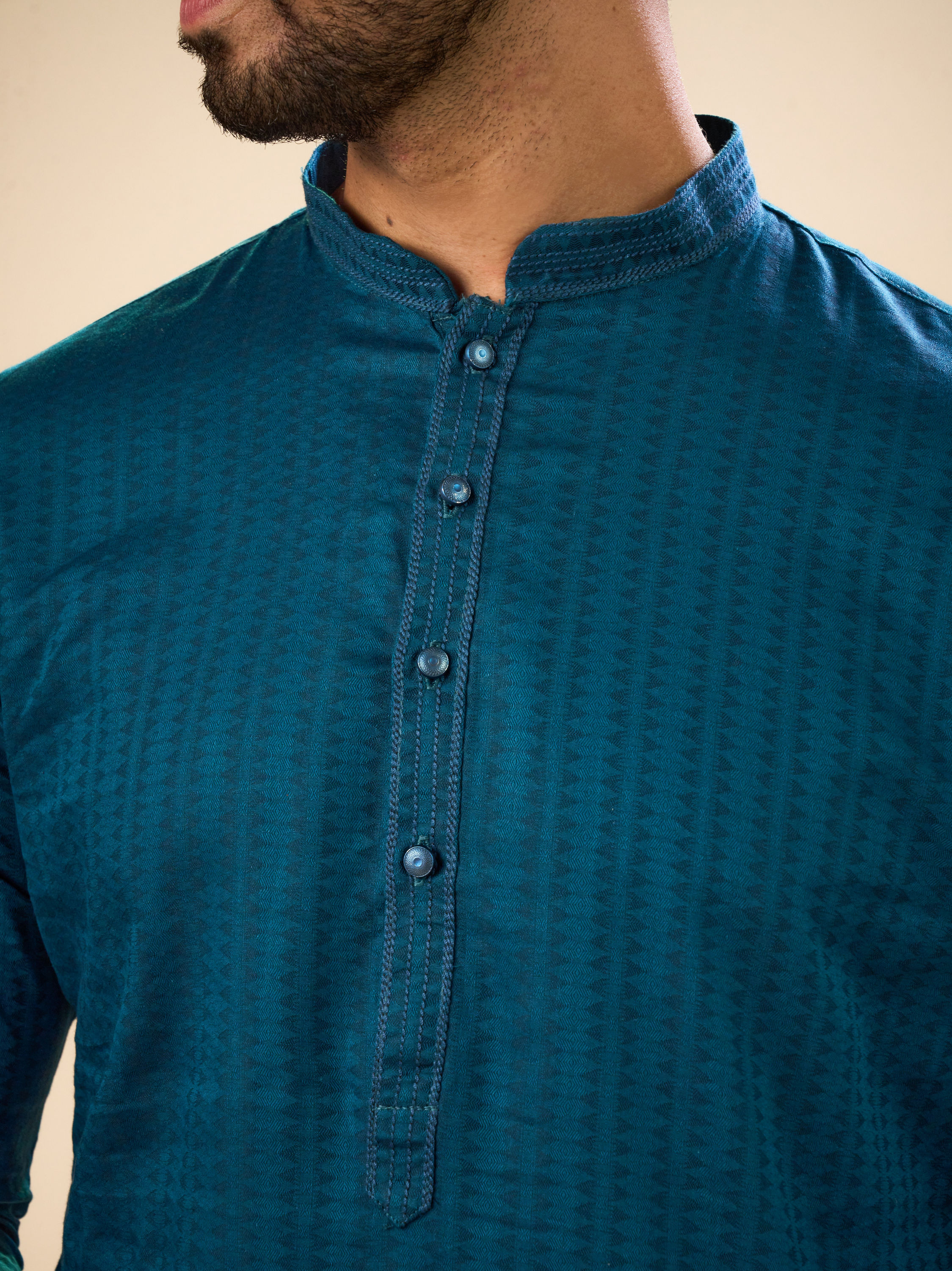 Manyavar Men Teal Blue Cotton Kurta Pajama