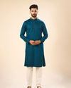 Manyavar Men Teal Blue Cotton Kurta Pajama