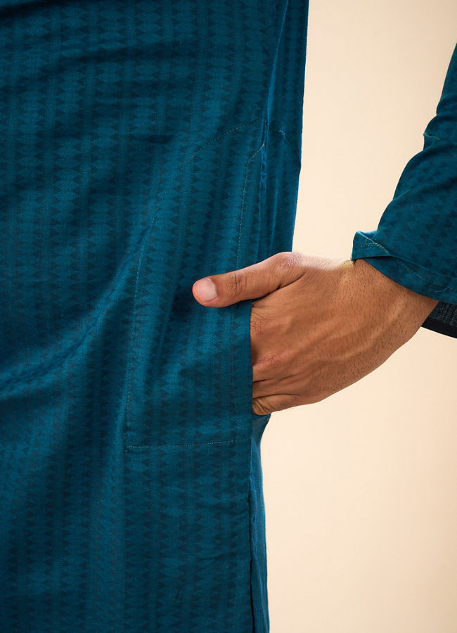 Manyavar Men Teal Blue Cotton Kurta Pajama