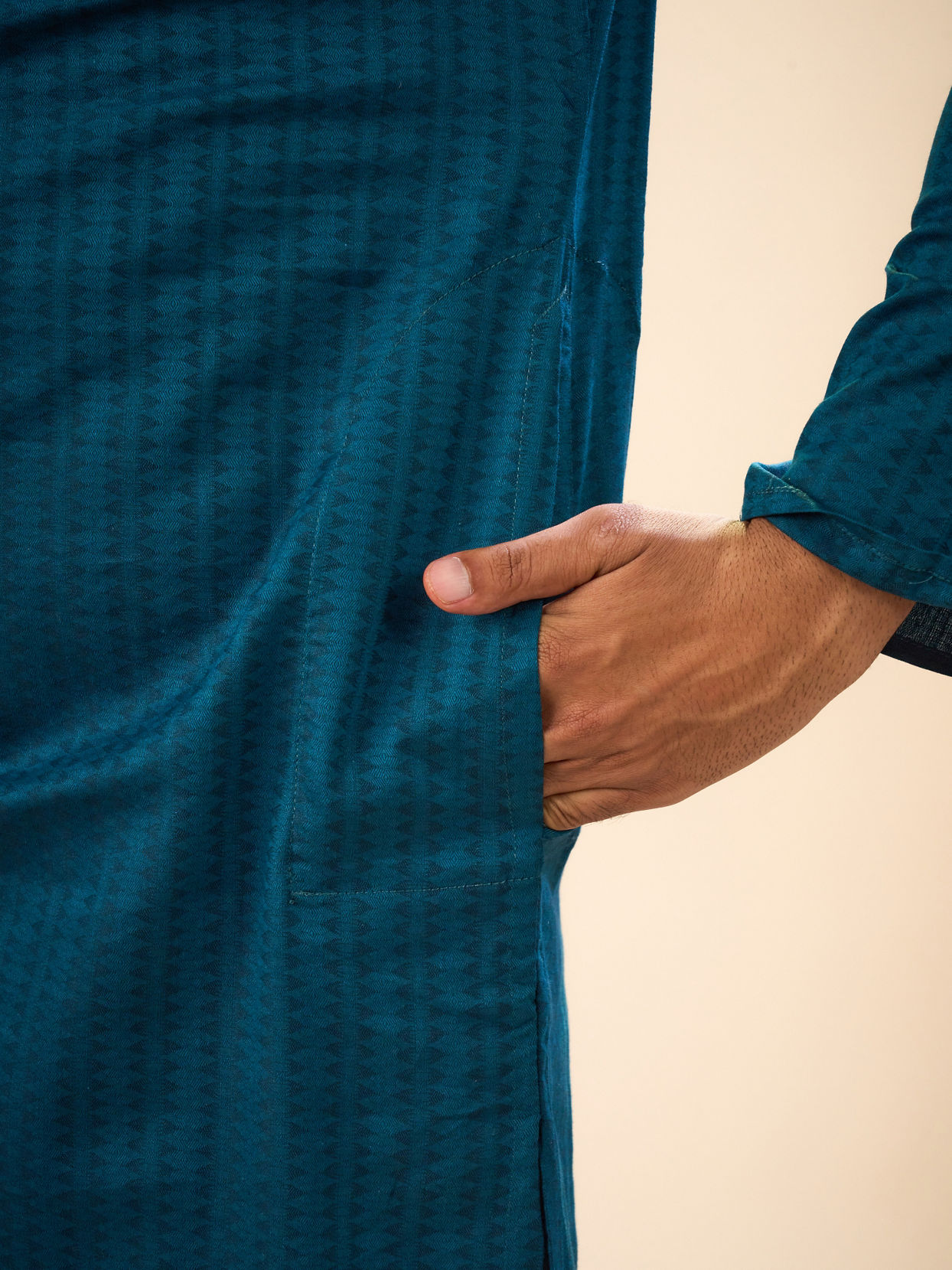 Manyavar Men Teal Blue Cotton Kurta Pajama