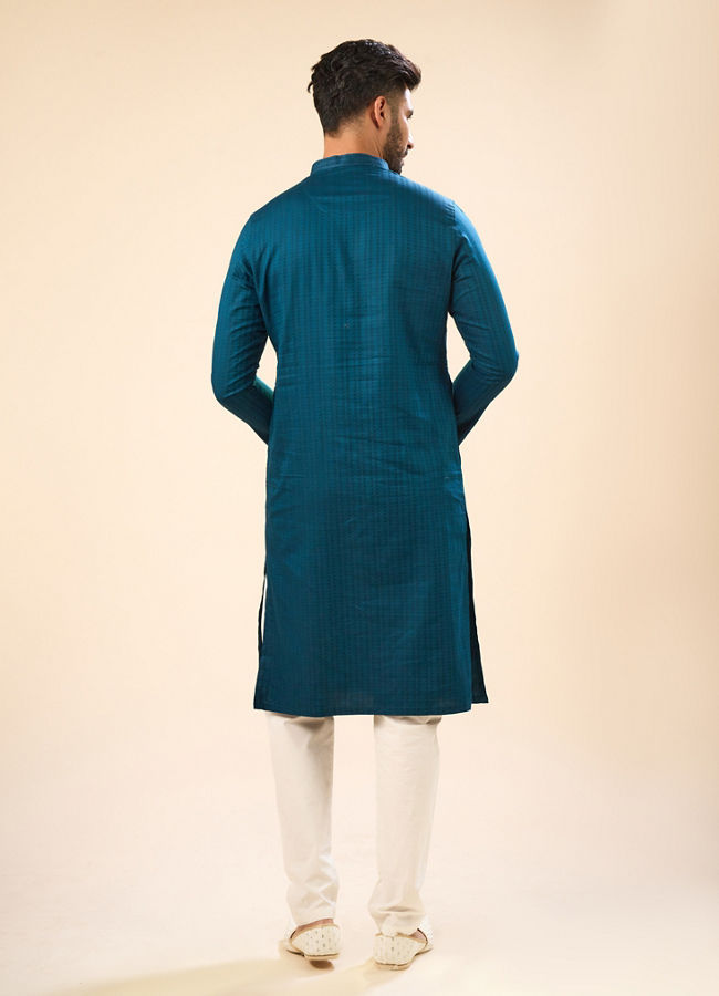 Manyavar Men Teal Blue Cotton Kurta Pajama