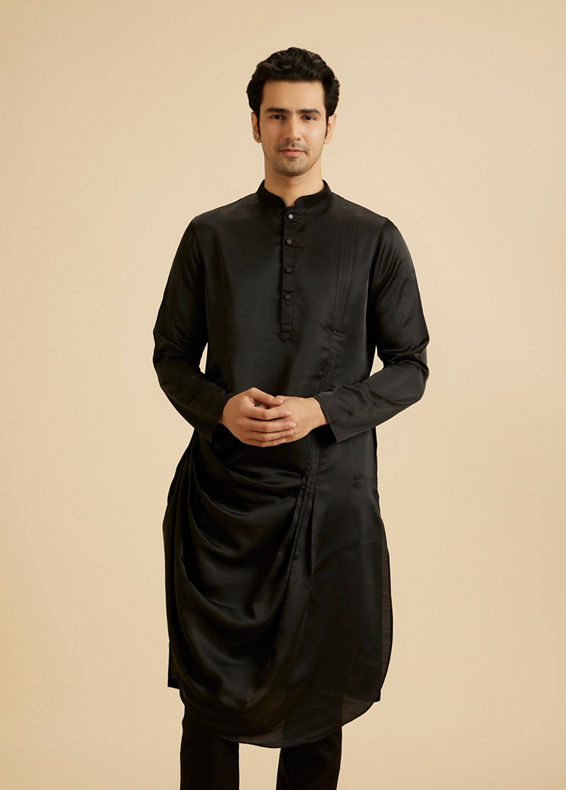 Manyavar Men Classic Black Elegance Kurta Pajama