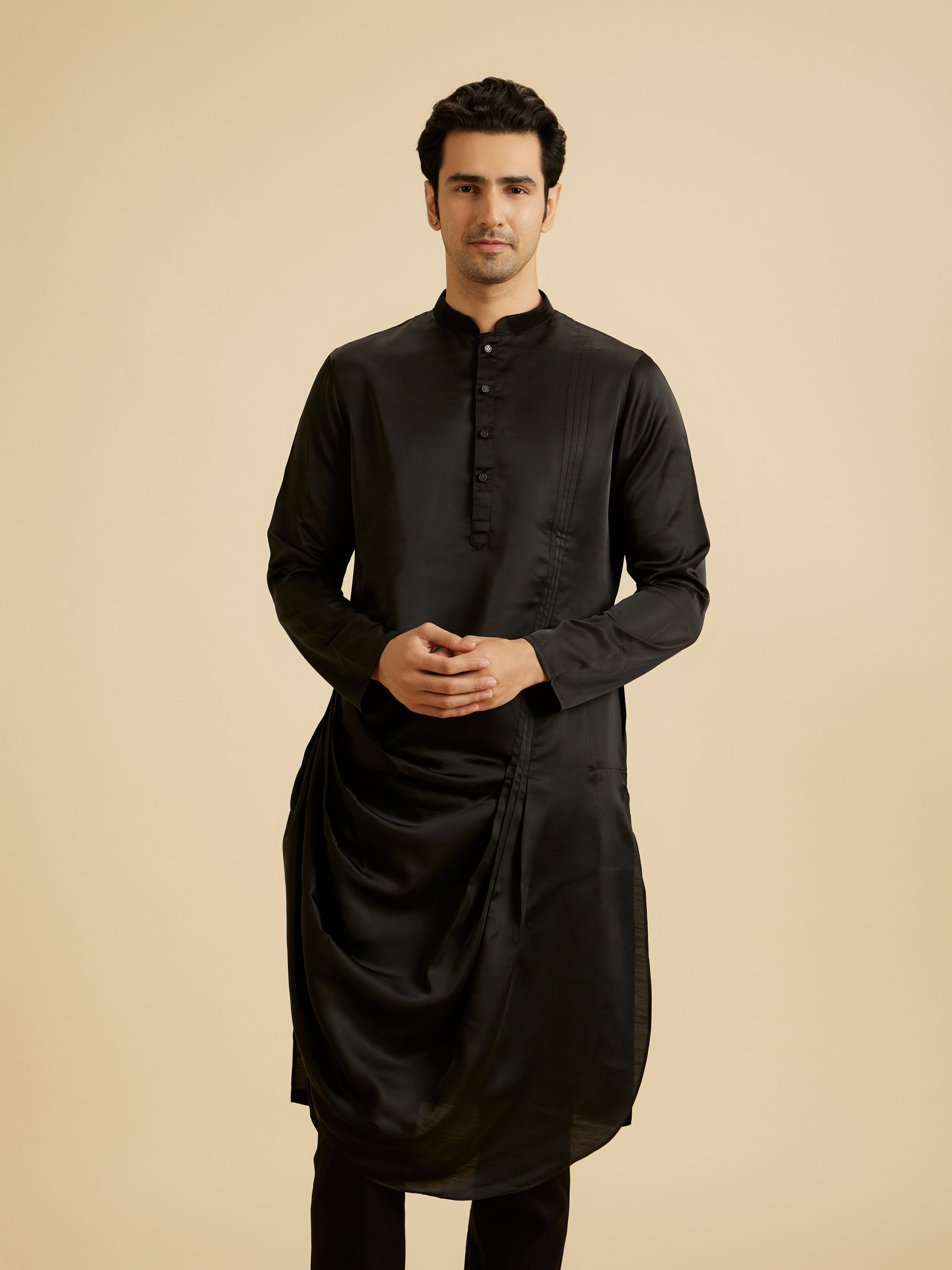 Manyavar Men Classic Black Elegance Kurta Pajama