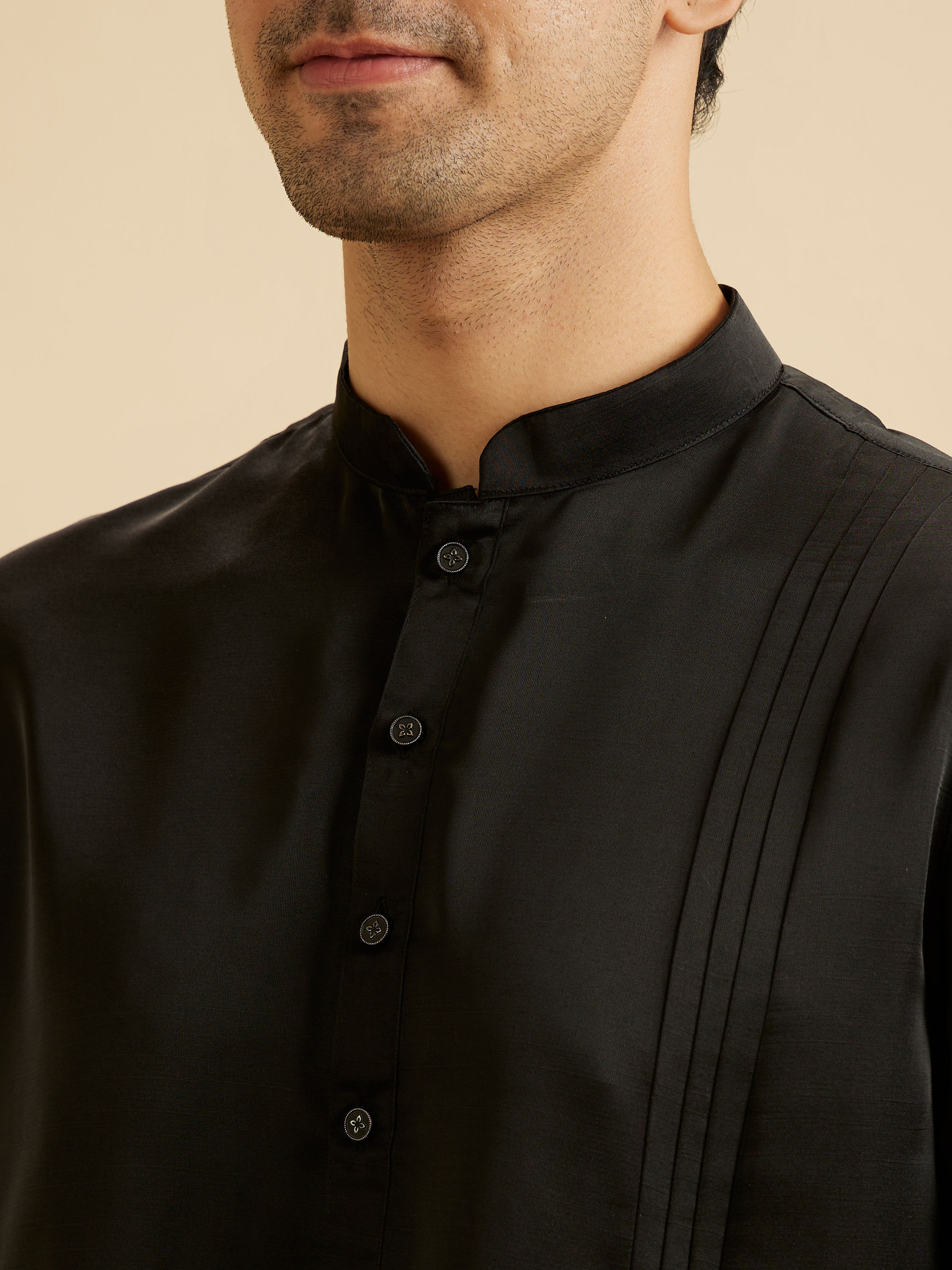 Manyavar Men Classic Black Elegance Kurta Pajama