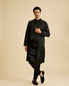 Manyavar Men Classic Black Elegance Kurta Pajama