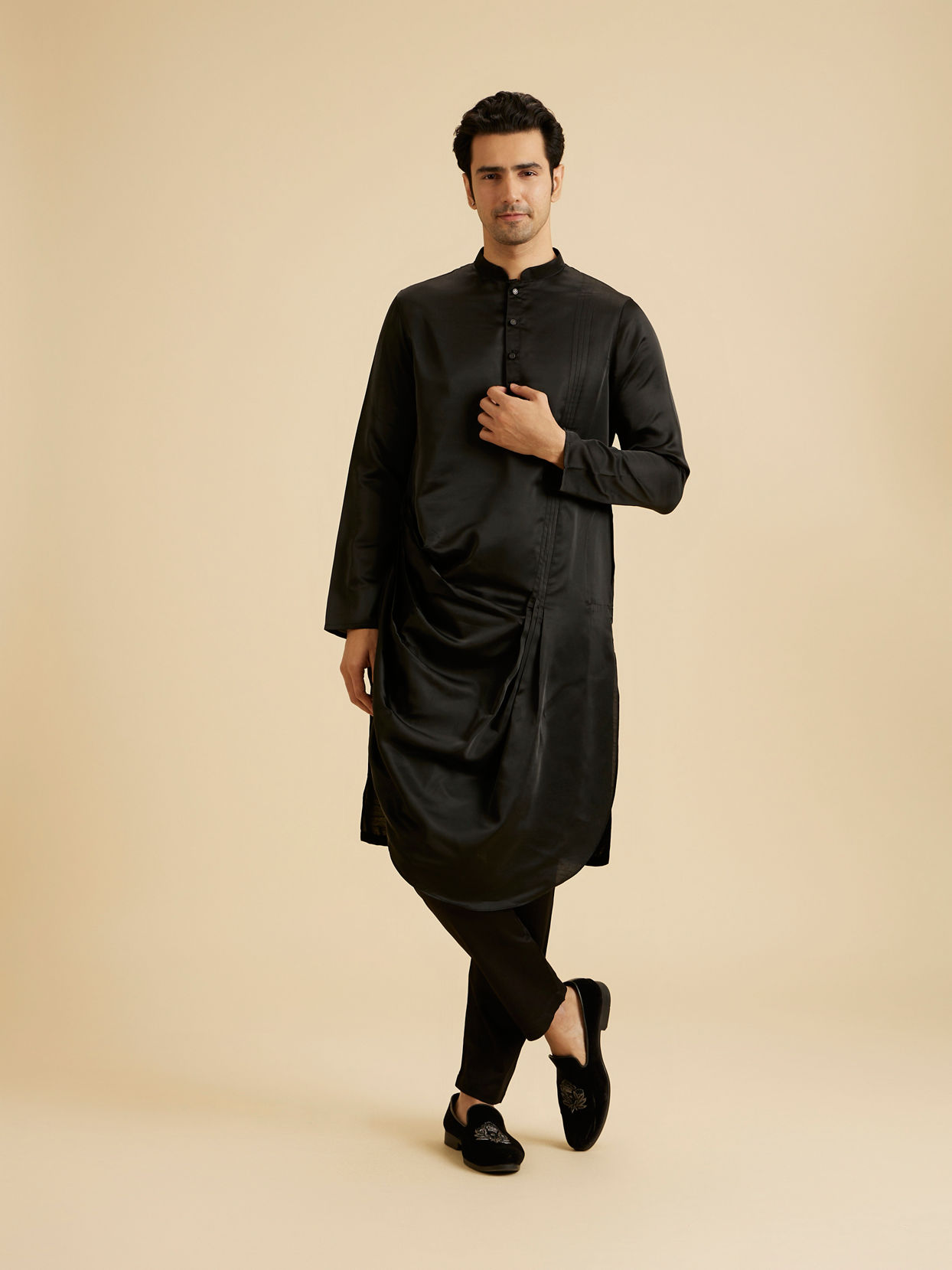 Manyavar Men Classic Black Elegance Kurta Pajama