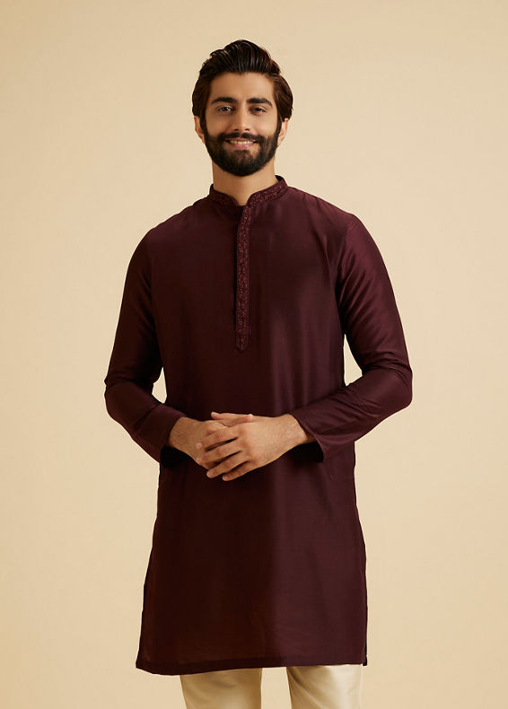 Manyavar Men Elegant Wine Kurta Pajama
