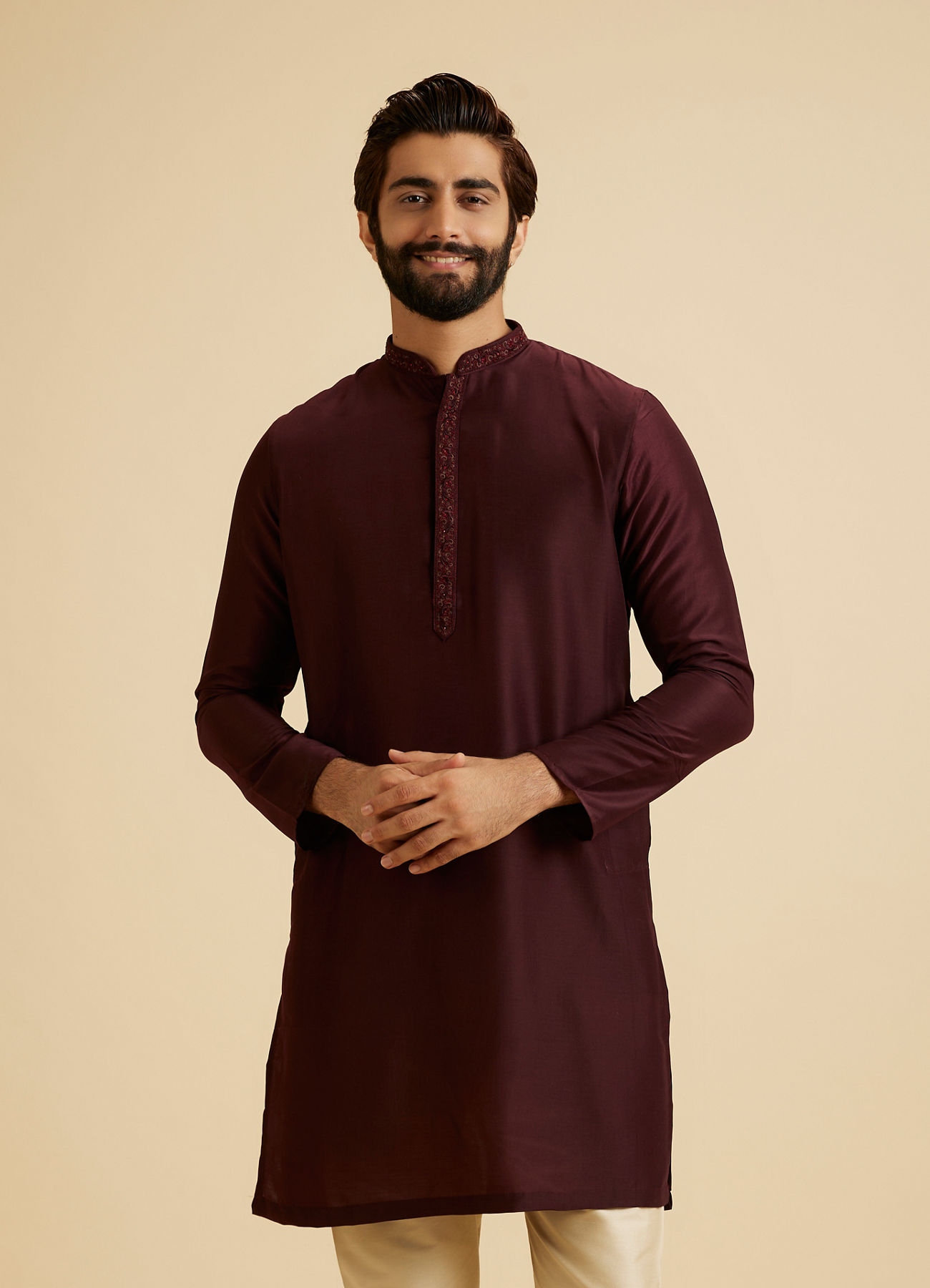 Manyavar Men Elegant Wine Kurta Pajama