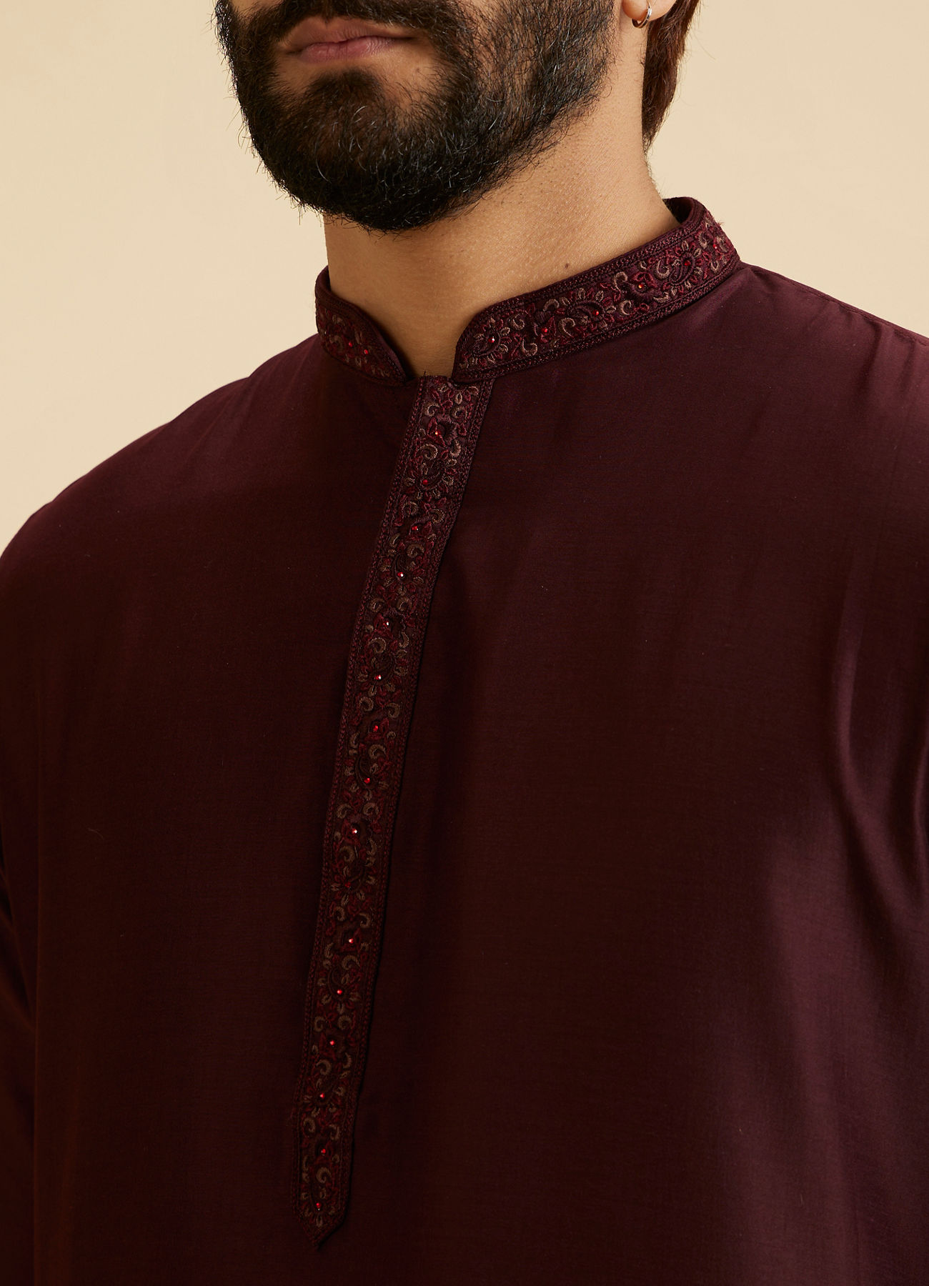 Manyavar Men Elegant Wine Kurta Pajama