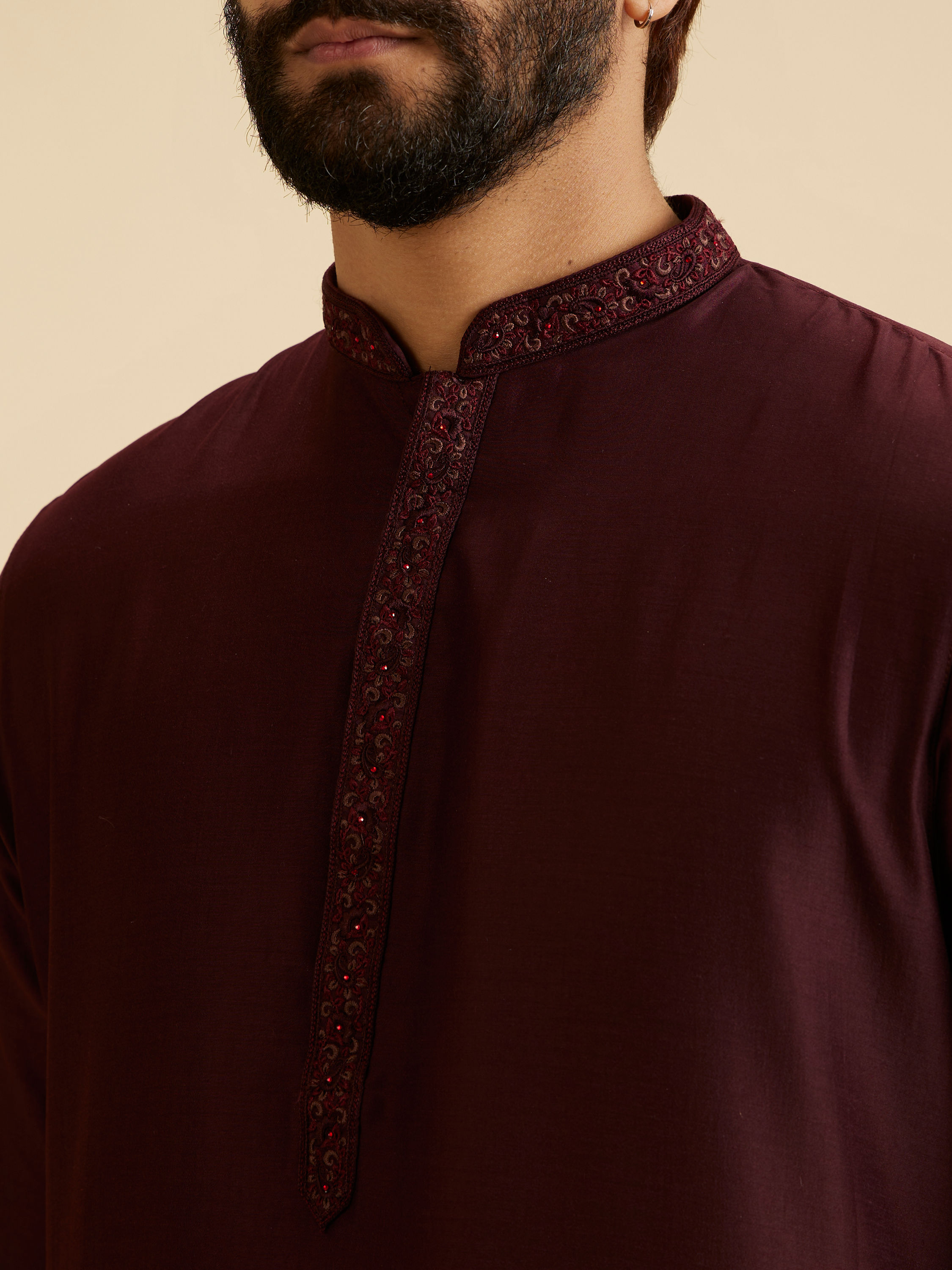 Manyavar Men Elegant Wine Kurta Pajama