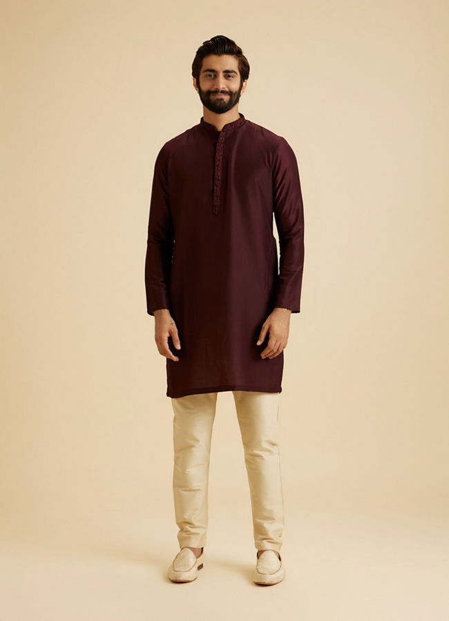 Manyavar Men Elegant Wine Kurta Pajama