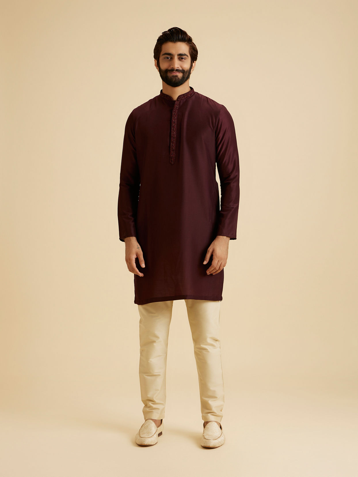 Manyavar Men Elegant Wine Kurta Pajama