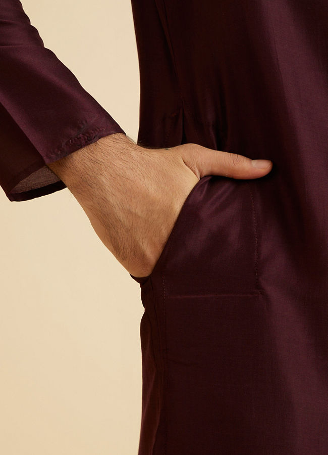 Manyavar Men Elegant Wine Kurta Pajama