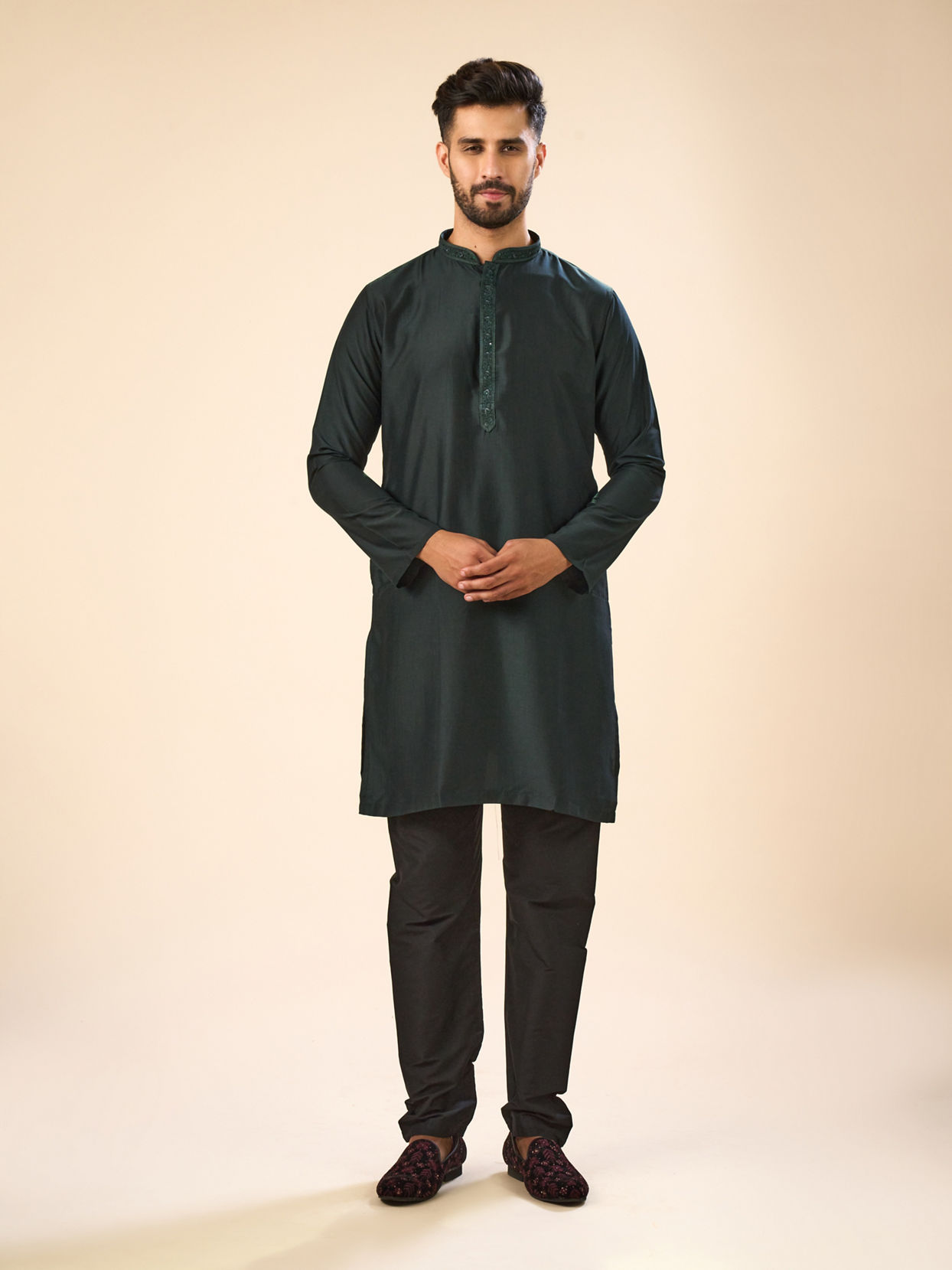 Manyavar Men Dark Green Elegance Kurta Pajama