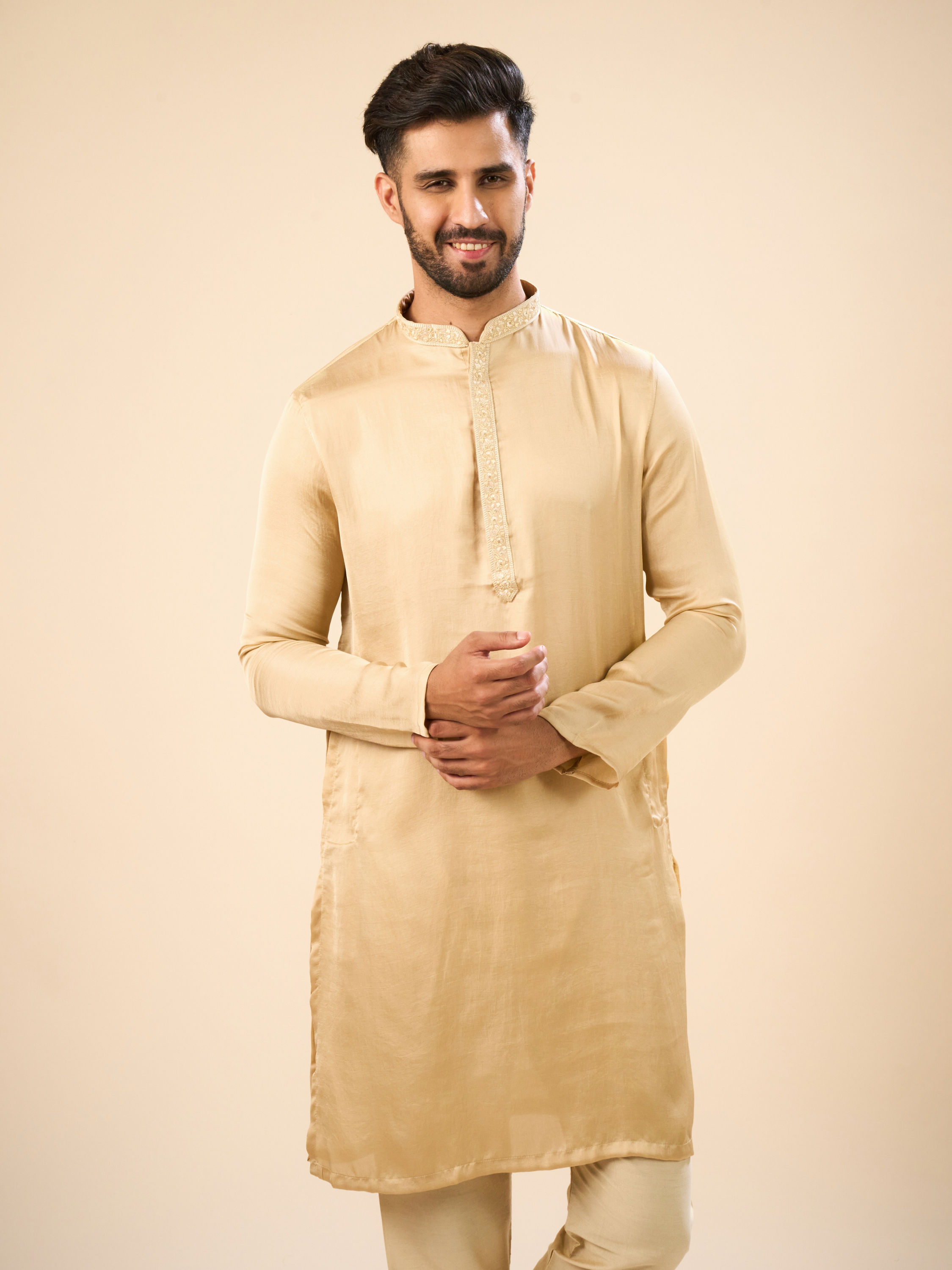 Manyavar Men Beige Elegance Kurta Pajama