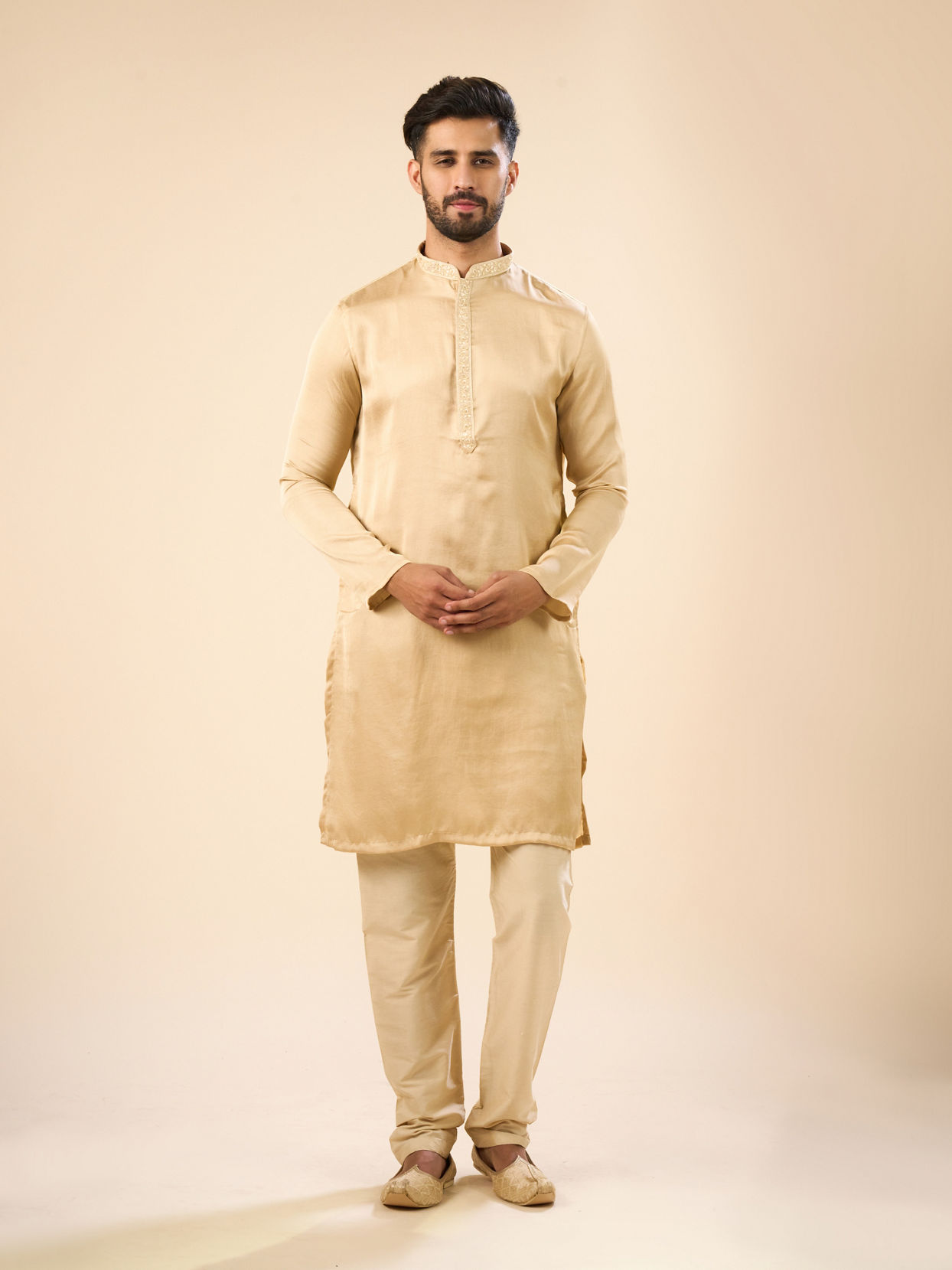 Manyavar Men Beige Elegance Kurta Pajama