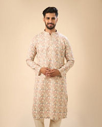 Manyavar Men Classic Beige Elegance Kurta Pajama