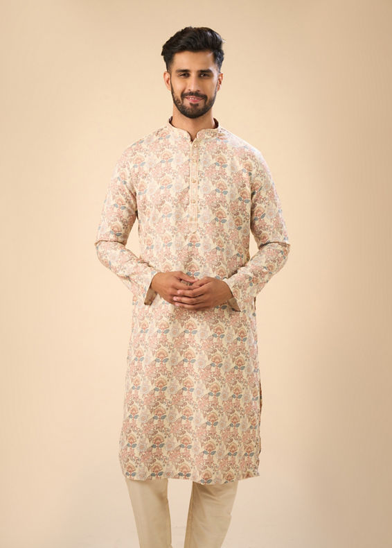 Manyavar Men Classic Beige Elegance Kurta Pajama