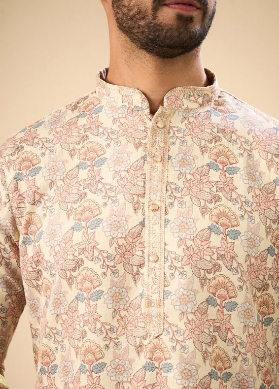 Manyavar Men Classic Beige Elegance Kurta Pajama