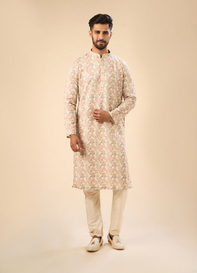 Manyavar Men Classic Beige Elegance Kurta Pajama