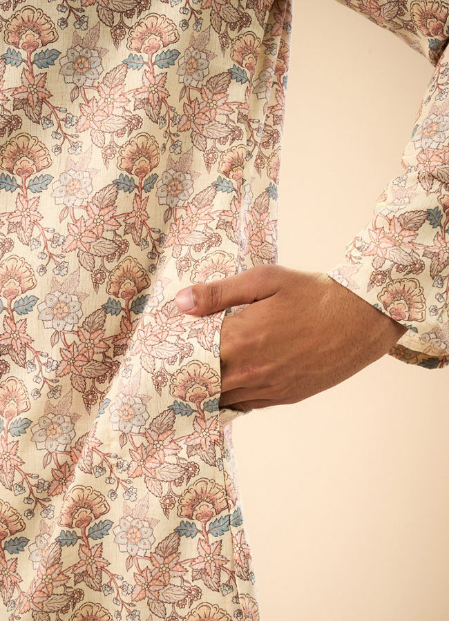 Manyavar Men Classic Beige Elegance Kurta Pajama