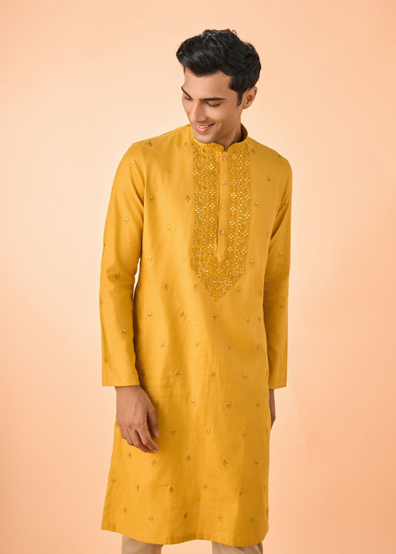 Manyavar Men Mustard Elegance Kurta Pajama