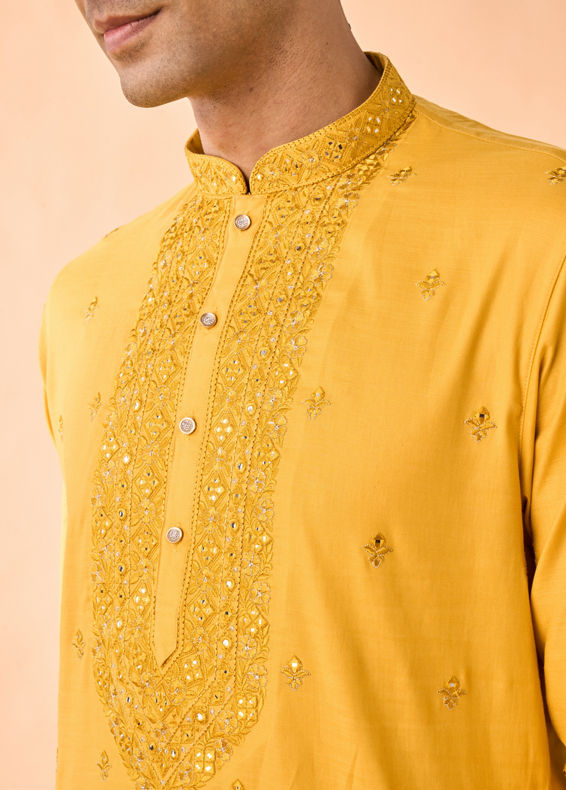 Manyavar Men Mustard Elegance Kurta Pajama