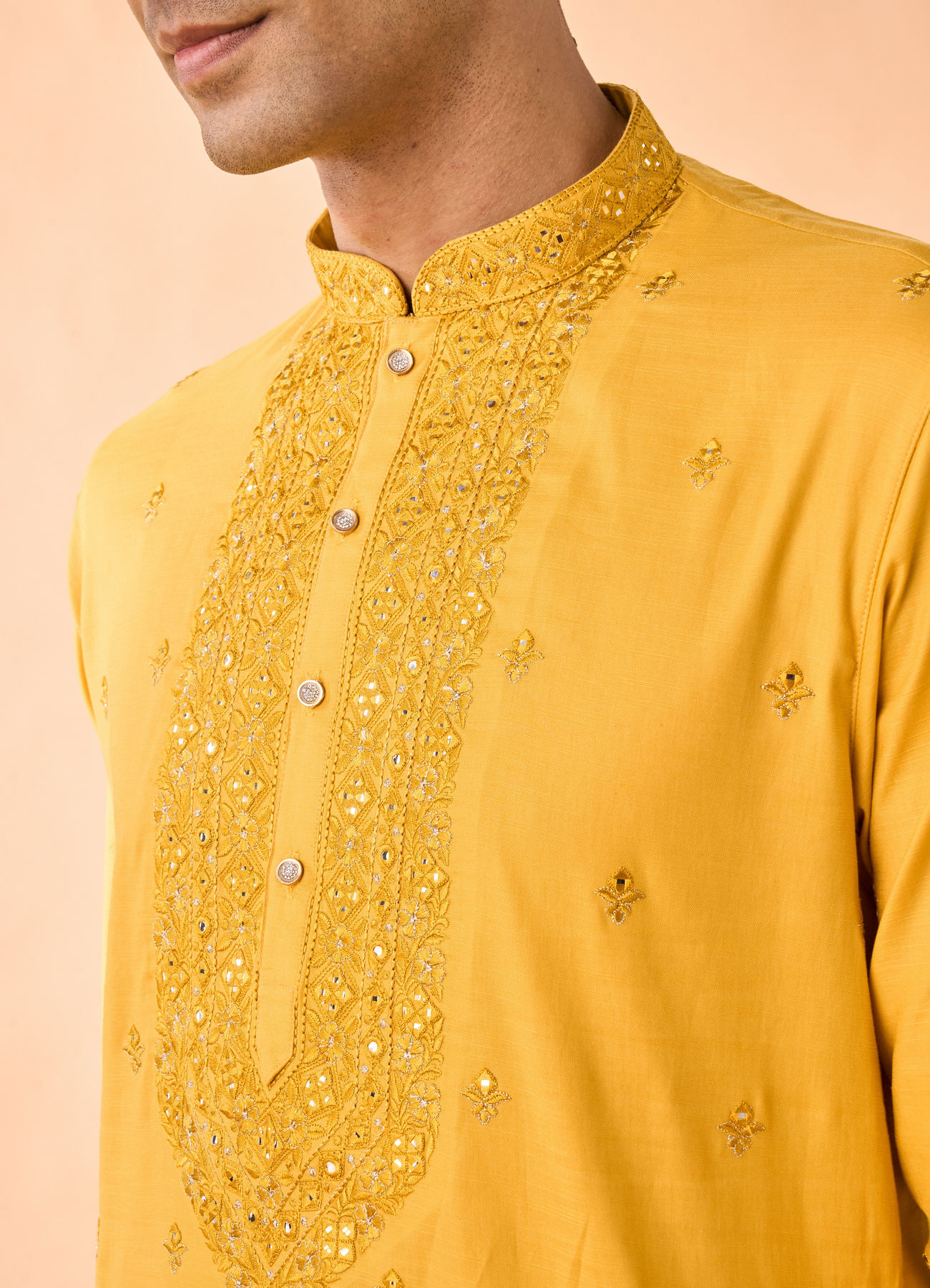 Manyavar Men Mustard Elegance Kurta Pajama