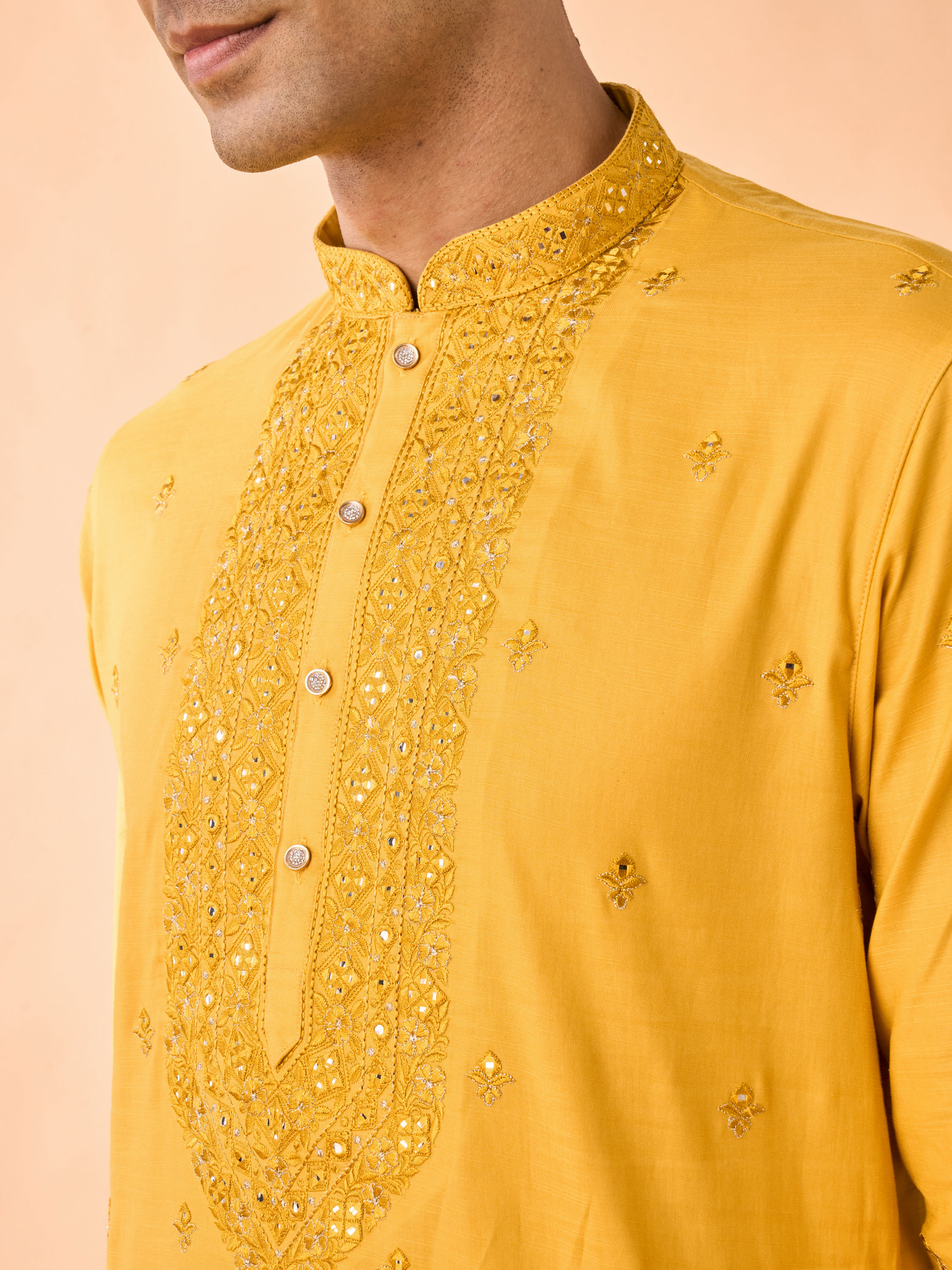Manyavar Men Mustard Elegance Kurta Pajama