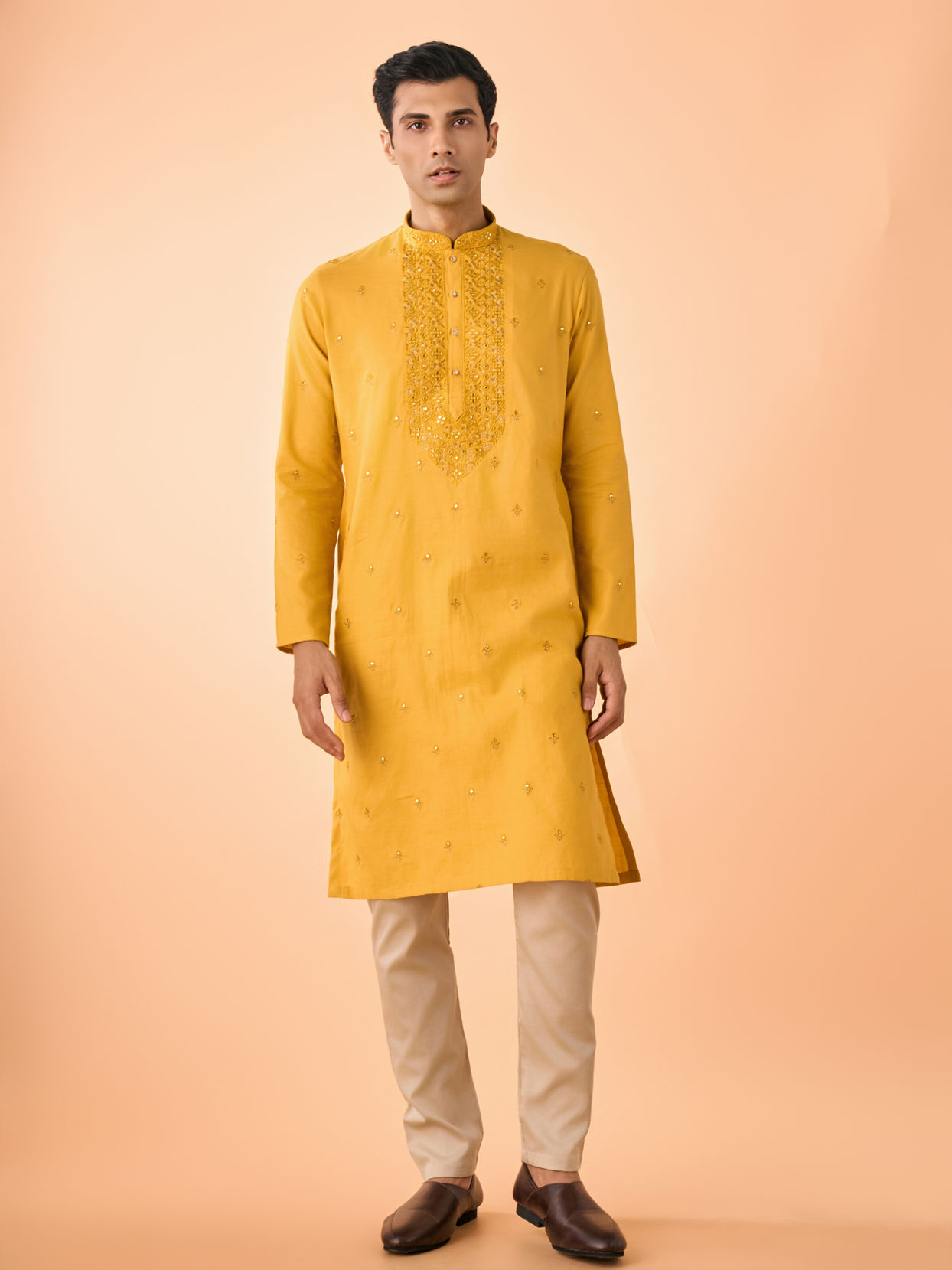 Manyavar Men Mustard Elegance Kurta Pajama