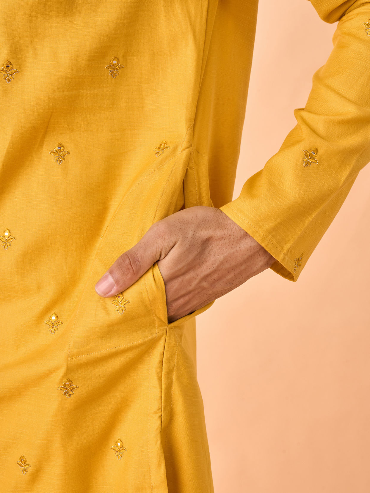 Manyavar Men Mustard Elegance Kurta Pajama