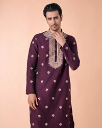 Manyavar Men Wine Divine Elegance Kurta Pajama