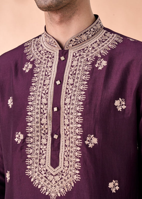 Manyavar Men Wine Divine Elegance Kurta Pajama