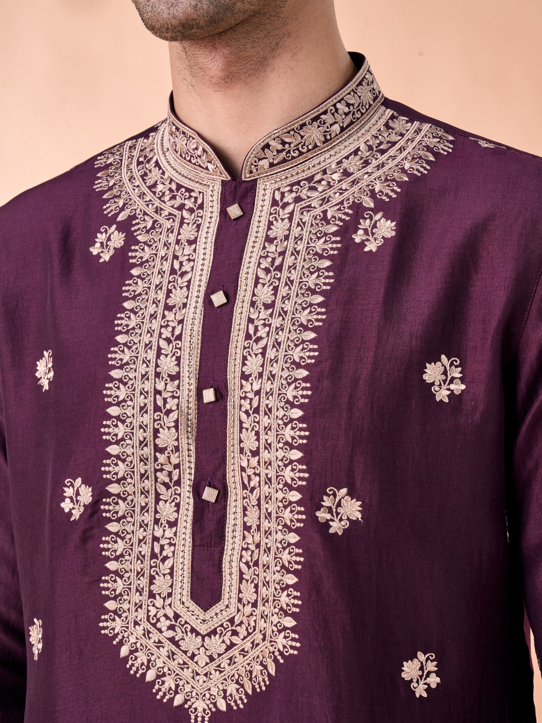 Manyavar Men Wine Divine Elegance Kurta Pajama