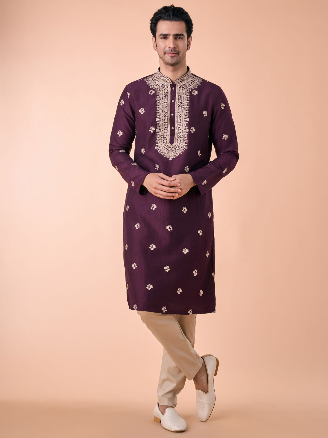 Manyavar Men Wine Divine Elegance Kurta Pajama
