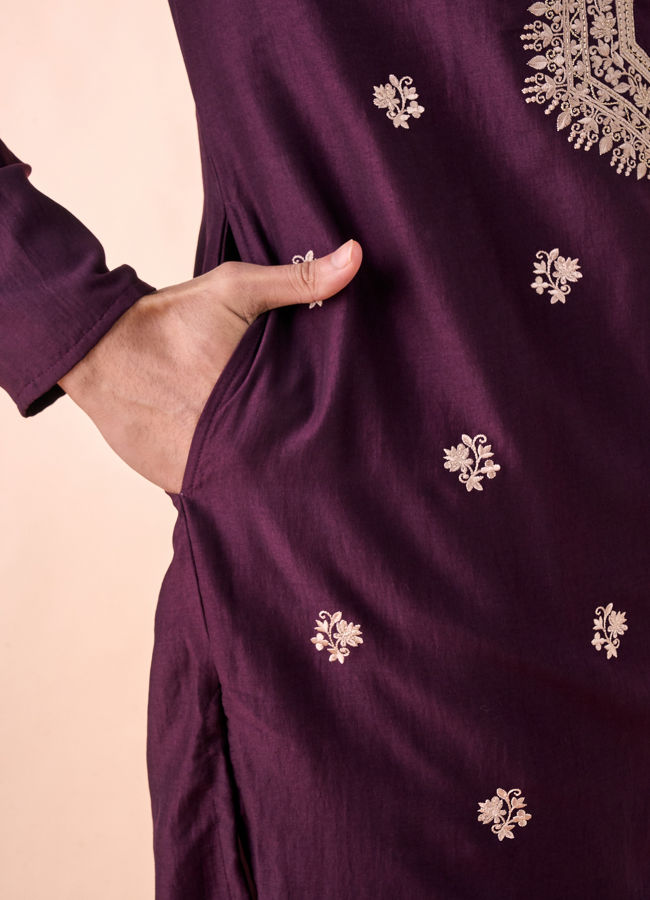 Manyavar Men Wine Divine Elegance Kurta Pajama