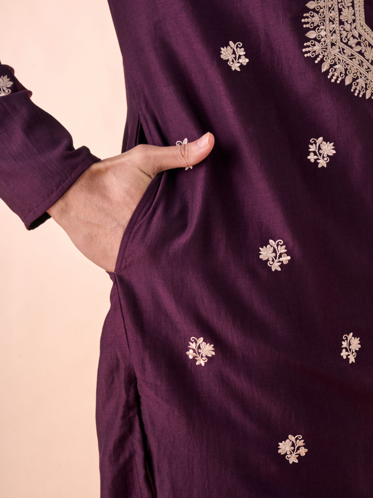 Manyavar Men Wine Divine Elegance Kurta Pajama