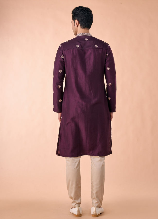 Manyavar Men Wine Divine Elegance Kurta Pajama